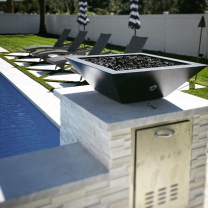 The Outdoor Plus Square Maya 30" Rustic Moss Stone GFRC Concrete Natural Gas Fire Bowl with Match Lit with Flame Sense Ignition