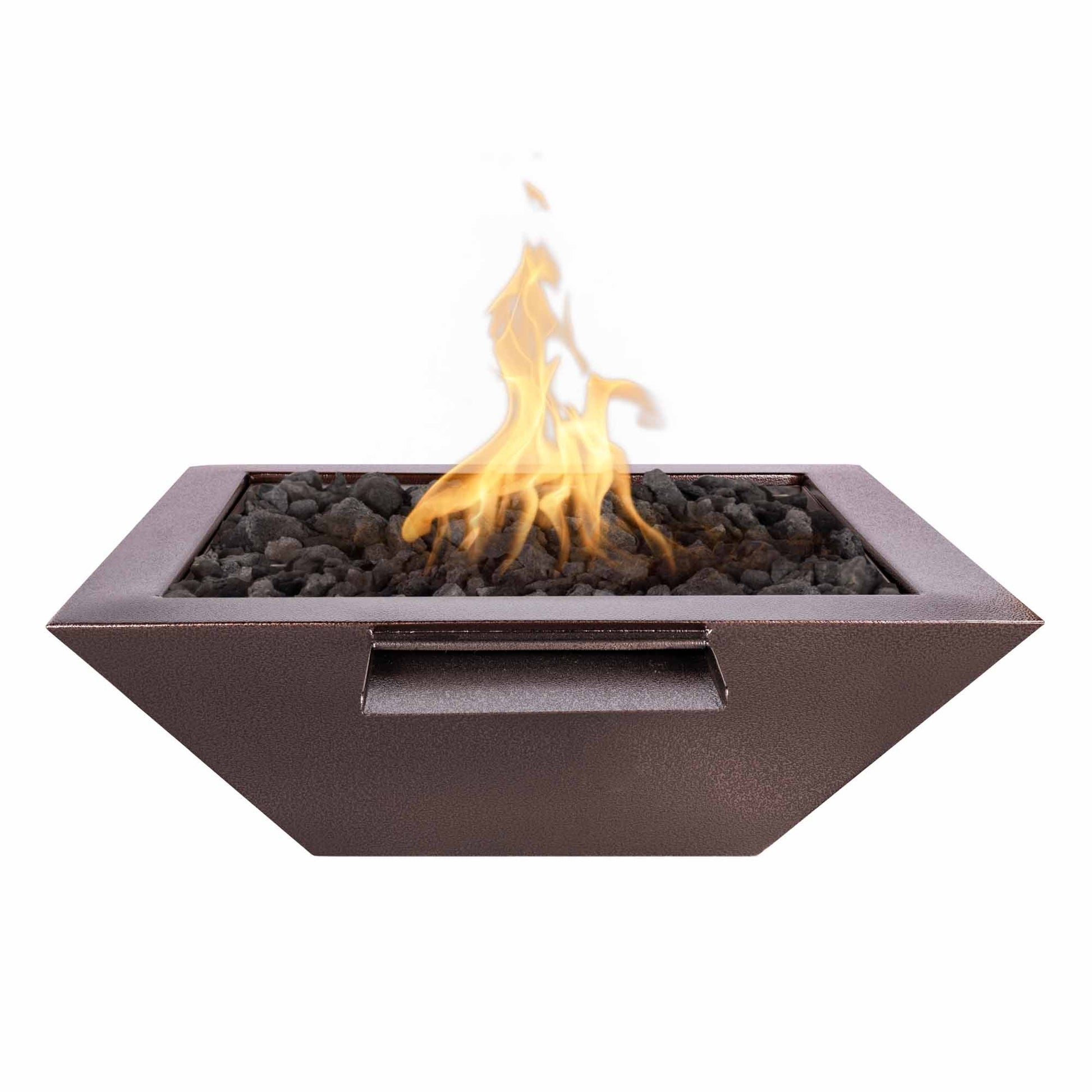 The Outdoor Plus Square Maya 30" Silver Vein Powder Coated Metal Liquid Propane Fire & Water Bowl with Match Lit with Flame Sense Ignition
