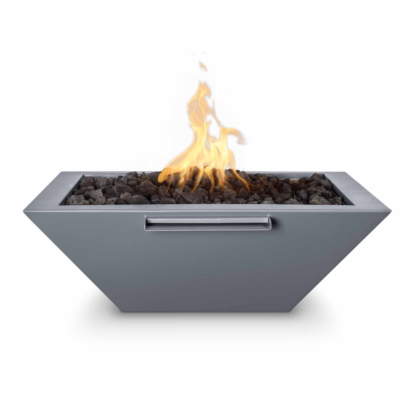 The Outdoor Plus Square Maya 30" Silver Vein Powder Coated Metal Liquid Propane Fire & Water Bowl with Match Lit with Flame Sense Ignition