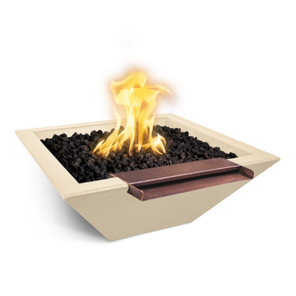 The Outdoor Plus Square Maya 36" Metallic Slate GFRC Concrete Liquid Propane Fire & Wide Spill Water Bowl with Match Lit with Flame Sense Ignition