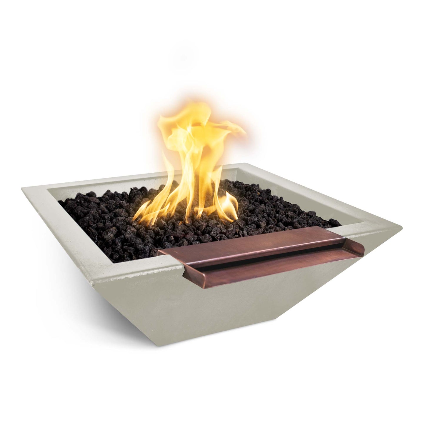 The Outdoor Plus Square Maya 36" Rustic Gray GFRC Concrete Natural Gas Fire & Wide Spill Water Bowl with Match Lit with Flame Sense Ignition