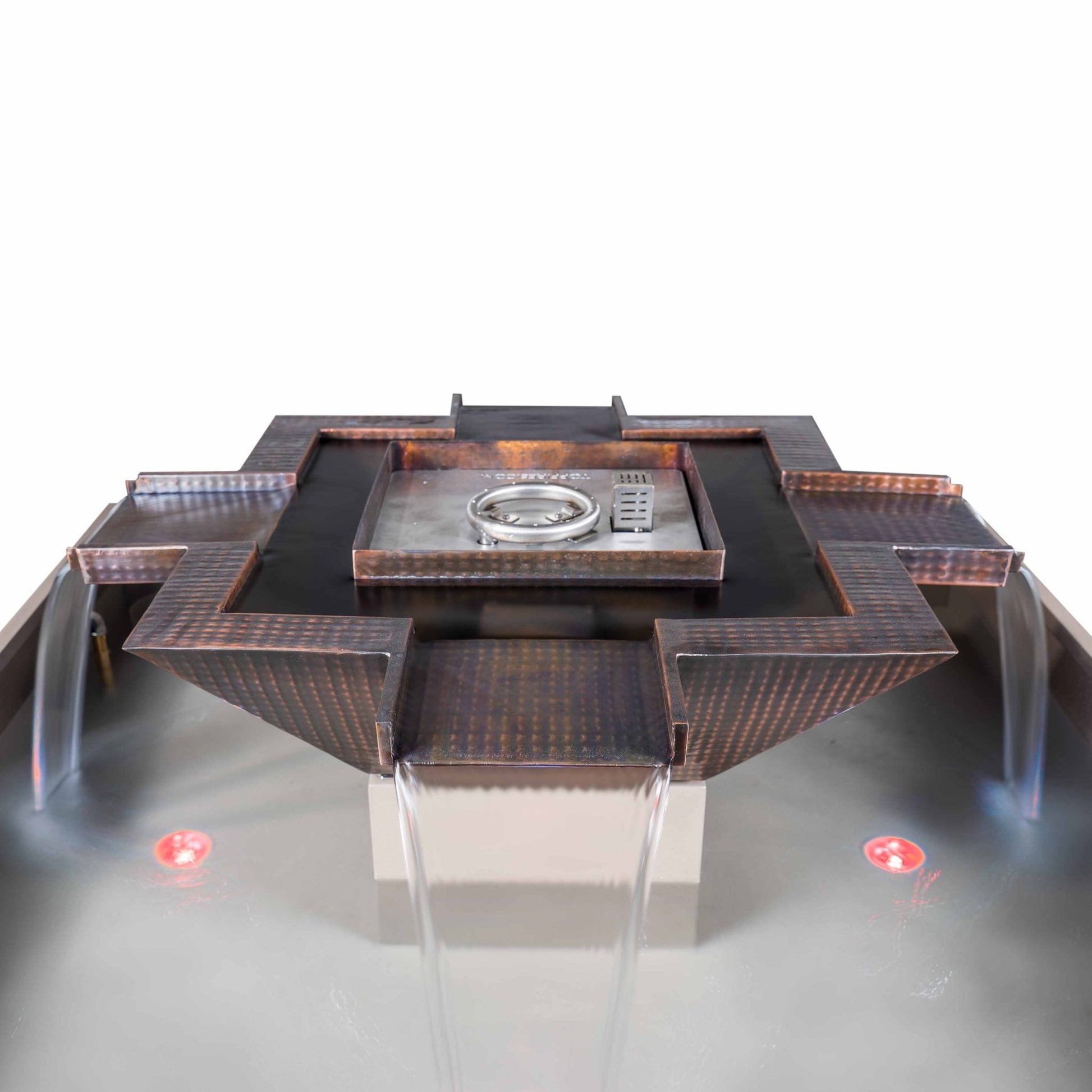 The Outdoor Plus Square Olympian 60" Copper Liquid Propane Fire & 4-Way Spill Water Fountain with 12V Electronic Ignition