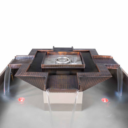 The Outdoor Plus Square Olympian 60" Copper Liquid Propane Fire & 4-Way Spill Water Fountain with 12V Electronic Ignition
