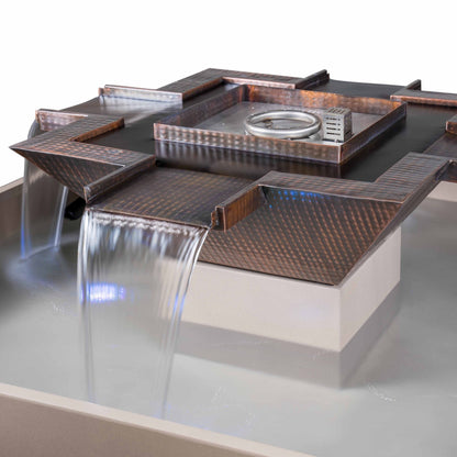 The Outdoor Plus Square Olympian 60" Copper Liquid Propane Fire & 4-Way Spill Water Fountain with 12V Electronic Ignition