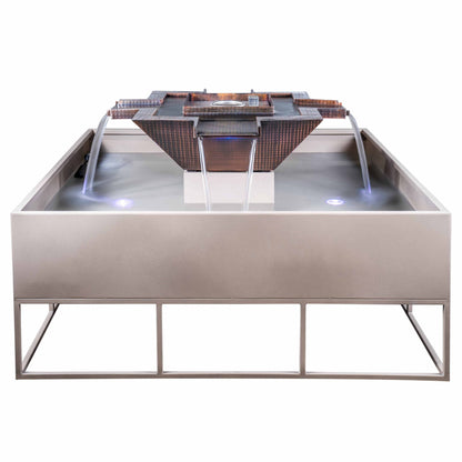 The Outdoor Plus Square Olympian 60" Copper Liquid Propane Fire & 4-Way Spill Water Fountain with 12V Electronic Ignition
