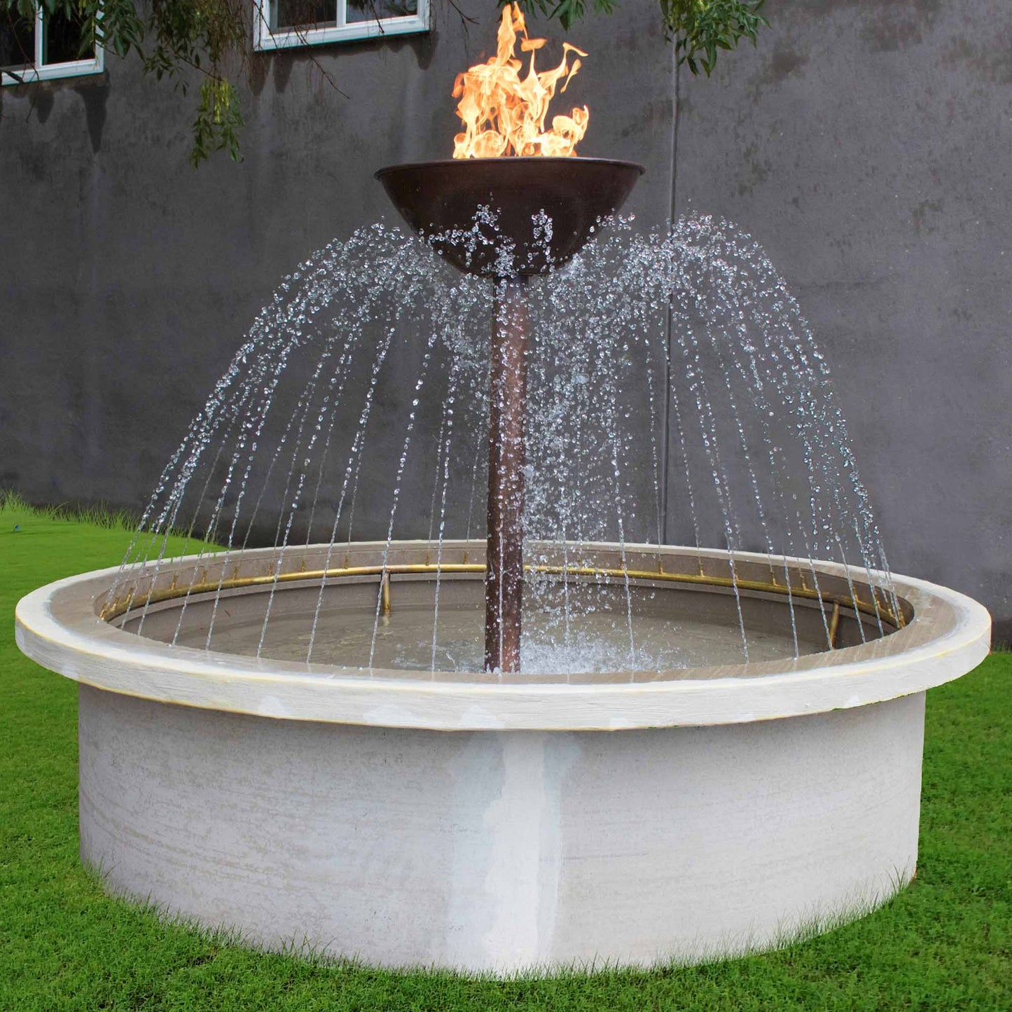 The Outdoor Plus Square Osiris 60" Copper Liquid Propane Fire & 4-Way Spill Water Fountain with 12V Electronic Ignition