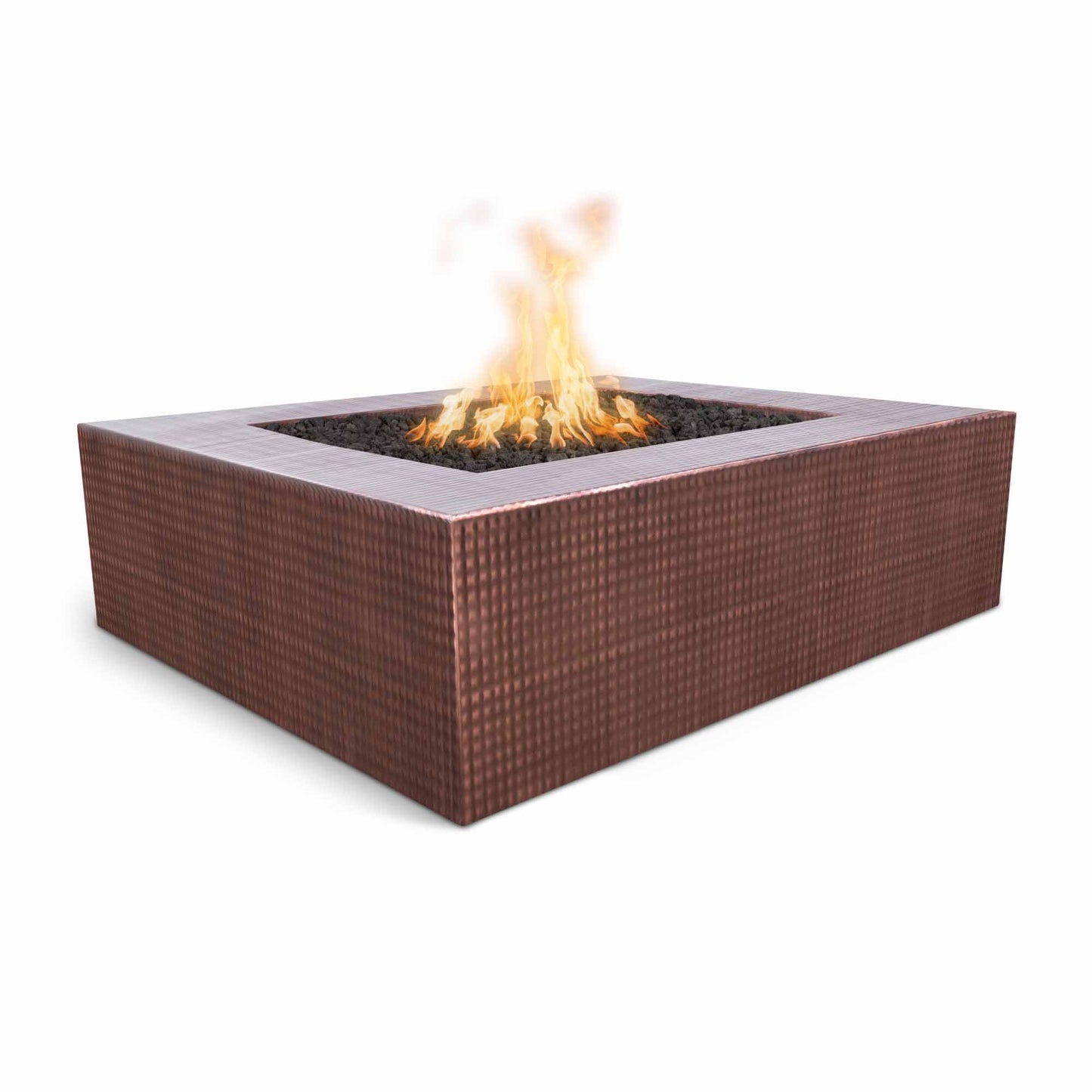 The Outdoor Plus Square Quad 36" Hammered Copper Liquid Propane Fire Pit with 110V Electronic Ignition