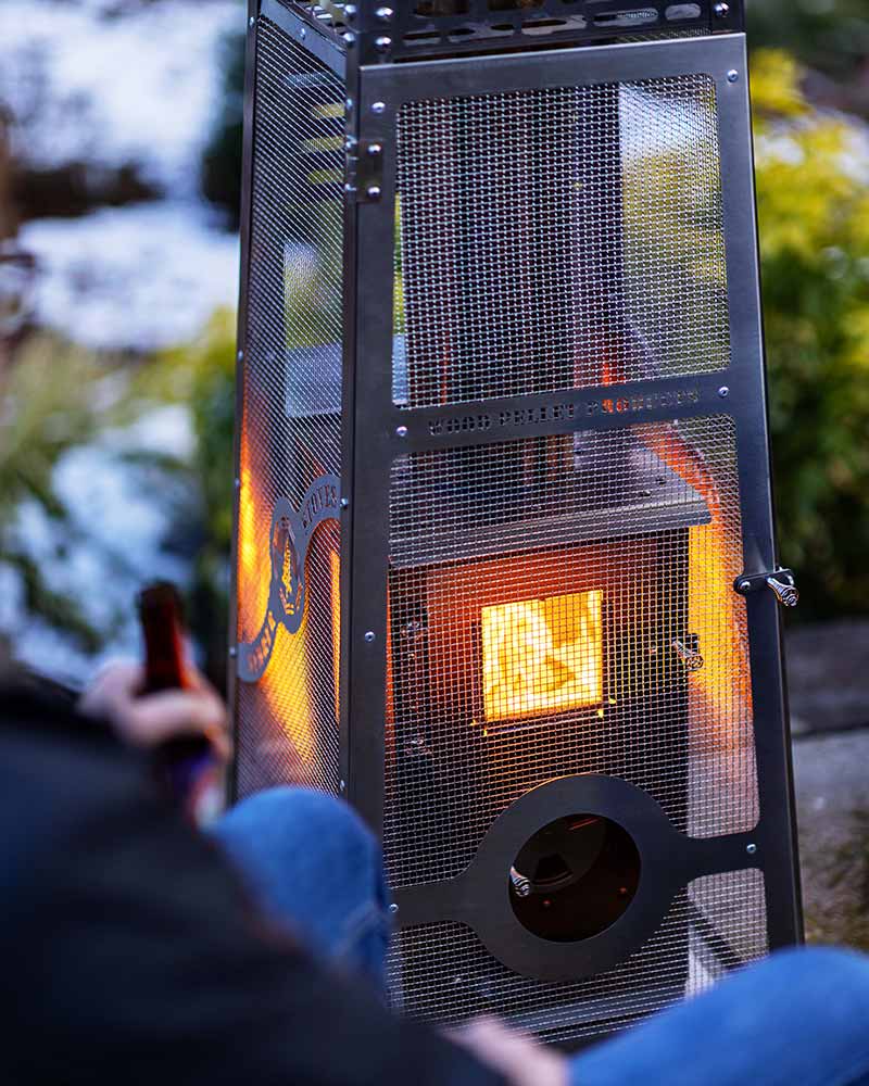 Timber Stoves Lil' Timber Elite 84" Stainless Steel Wood Pellet Patio Heater With Safety Cage