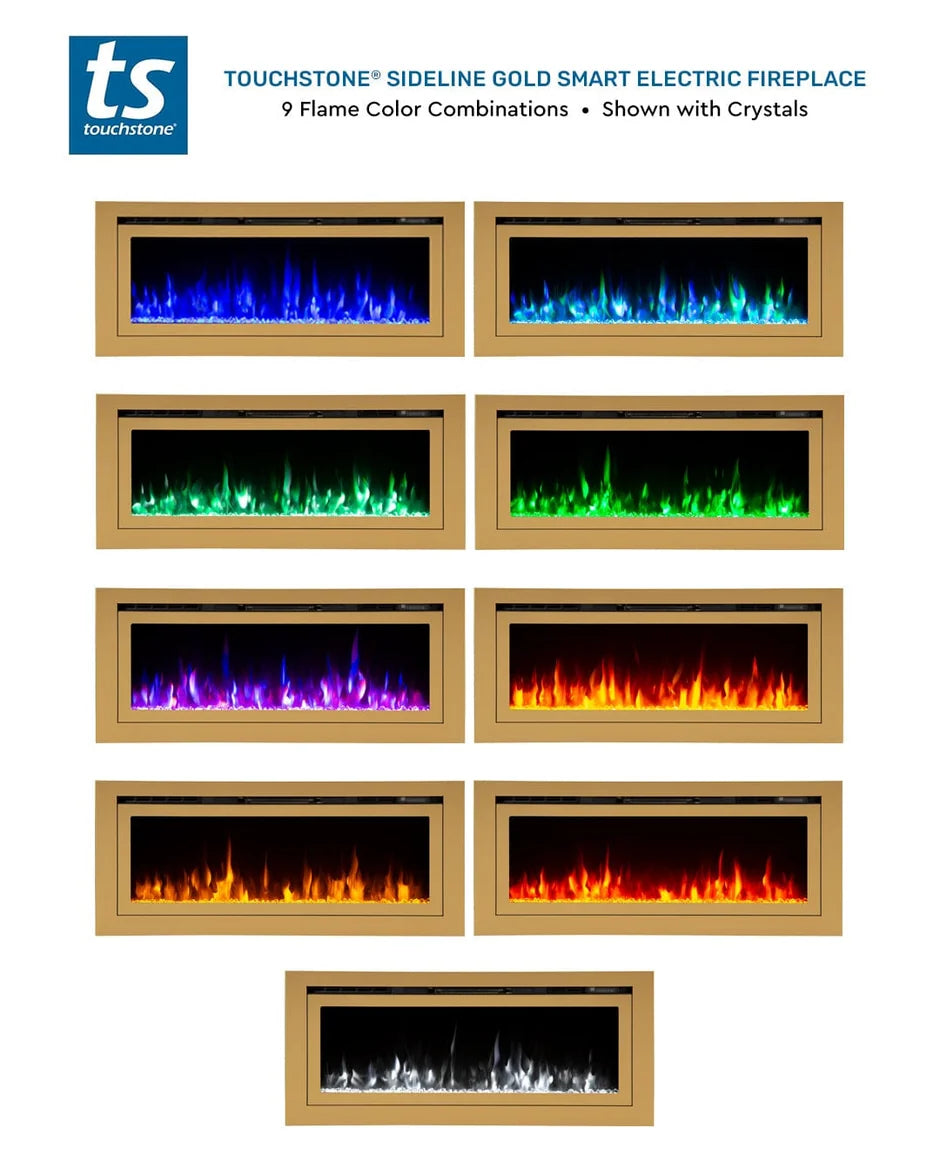 Touchstone Sideline Deluxe 72" Gold Recessed Smart Electric Fireplace