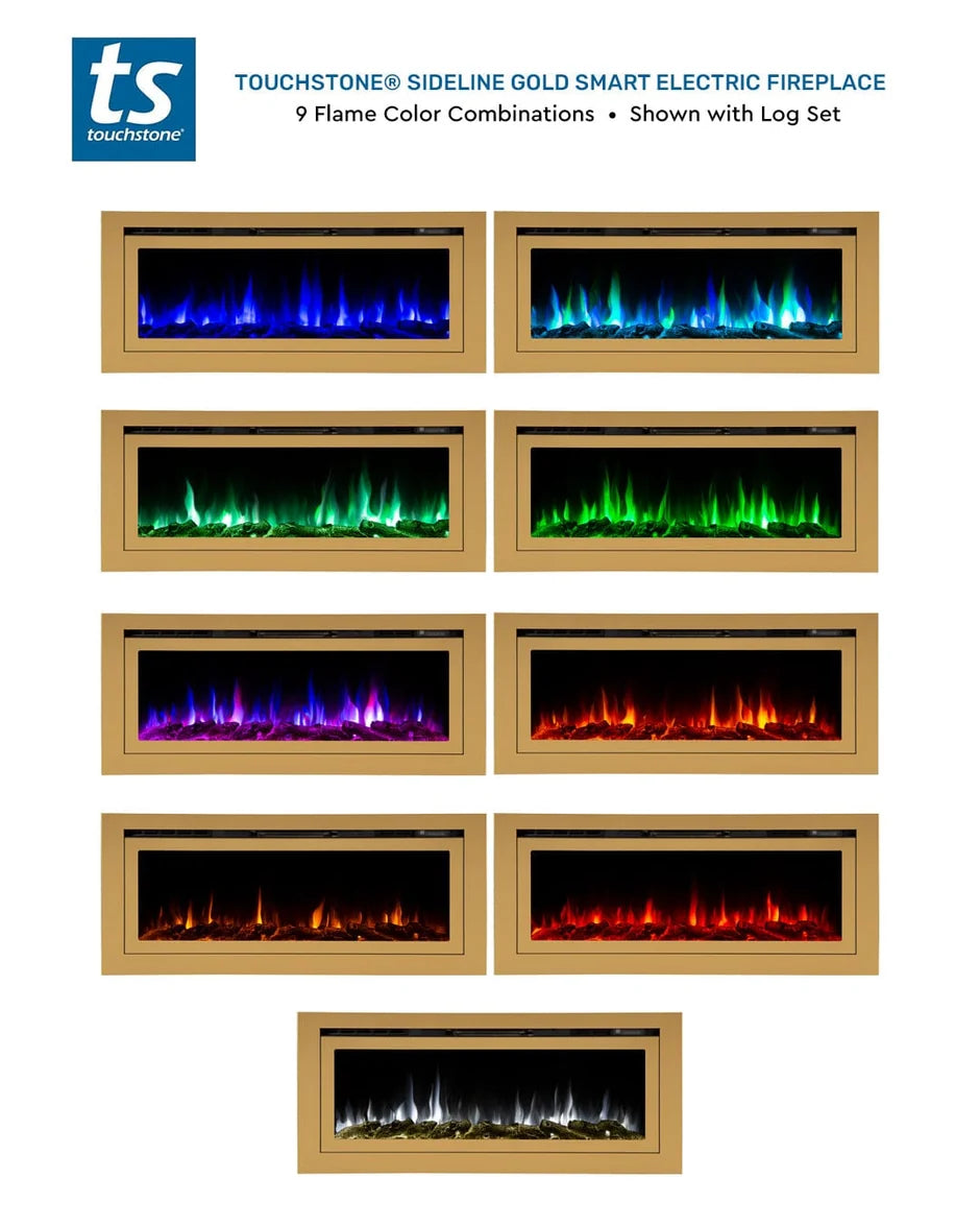 Touchstone Sideline Deluxe 72" Gold Recessed Smart Electric Fireplace