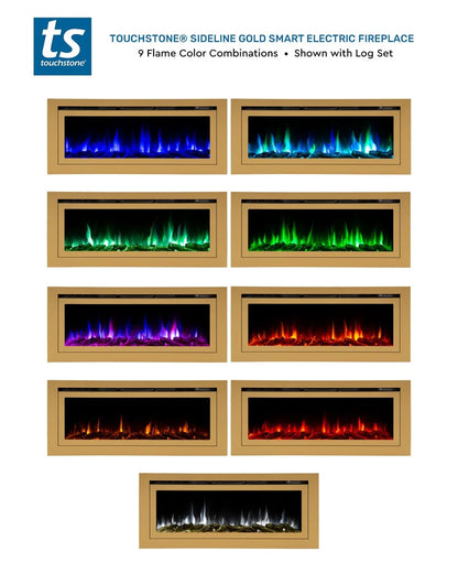 Touchstone Sideline Deluxe 72" Gold Recessed Smart Electric Fireplace