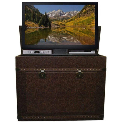 Touchstone Elevate Leather Vintage Trunk Smart TV Lift Cabinet for 48" Flat Screen TVs With SRV Smart WiFi Lift w/Swivel