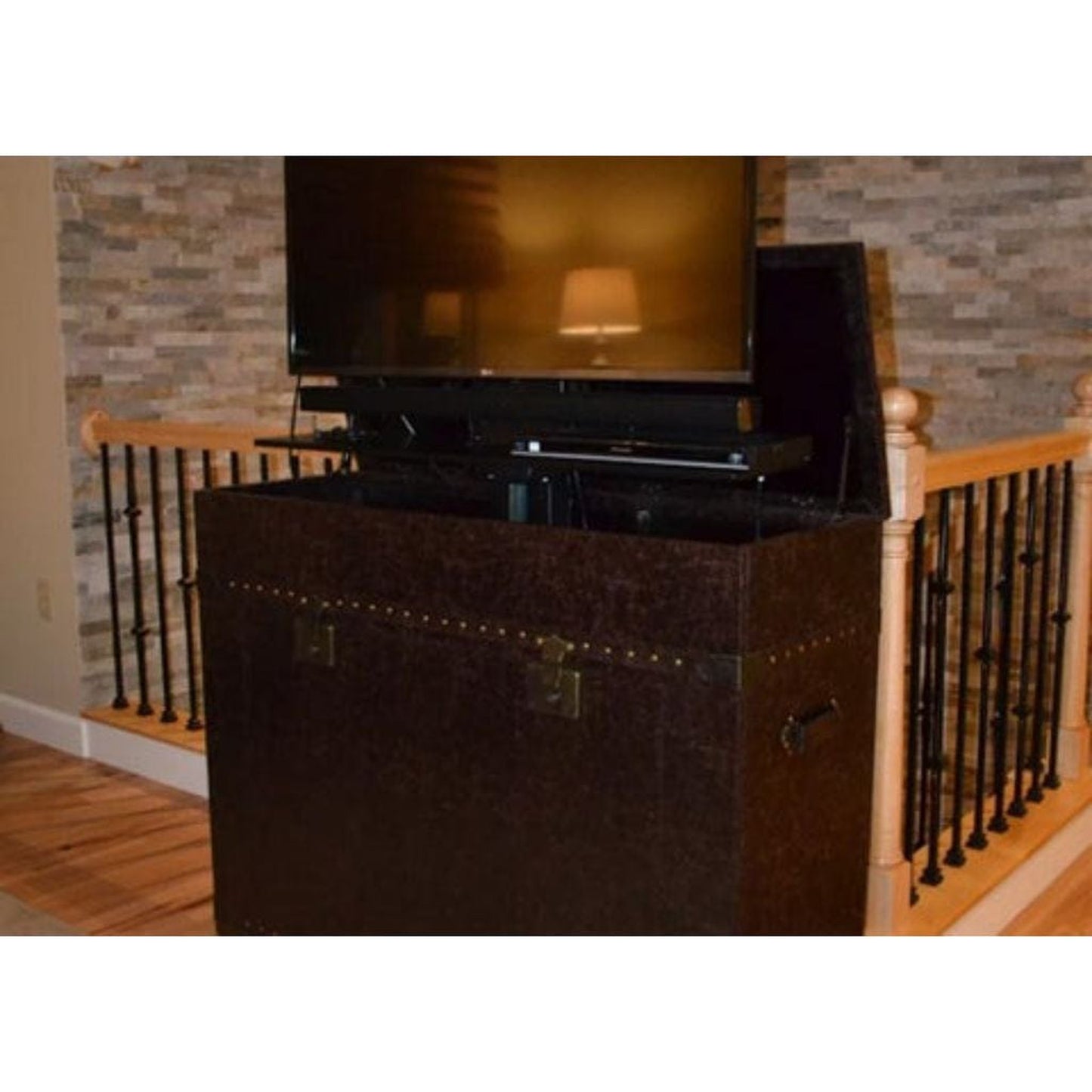 Touchstone Elevate Leather Vintage Trunk Smart TV Lift Cabinet for 48" Flat Screen TVs With SRV Smart WiFi Lift w/Swivel