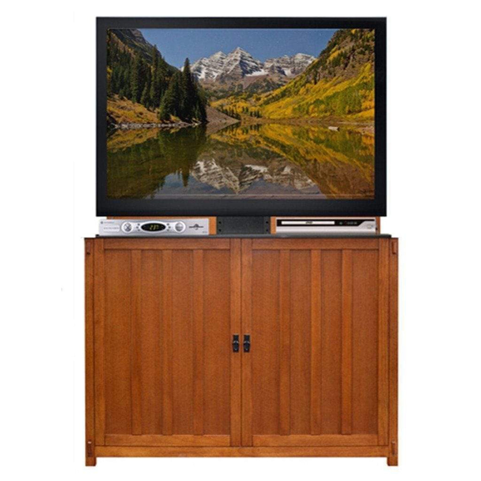 Touchstone Elevate Mission Oak Style Smart TV Lift Cabinet for 50" Flat Screen TVs With SRV TV Lift w/Swivel