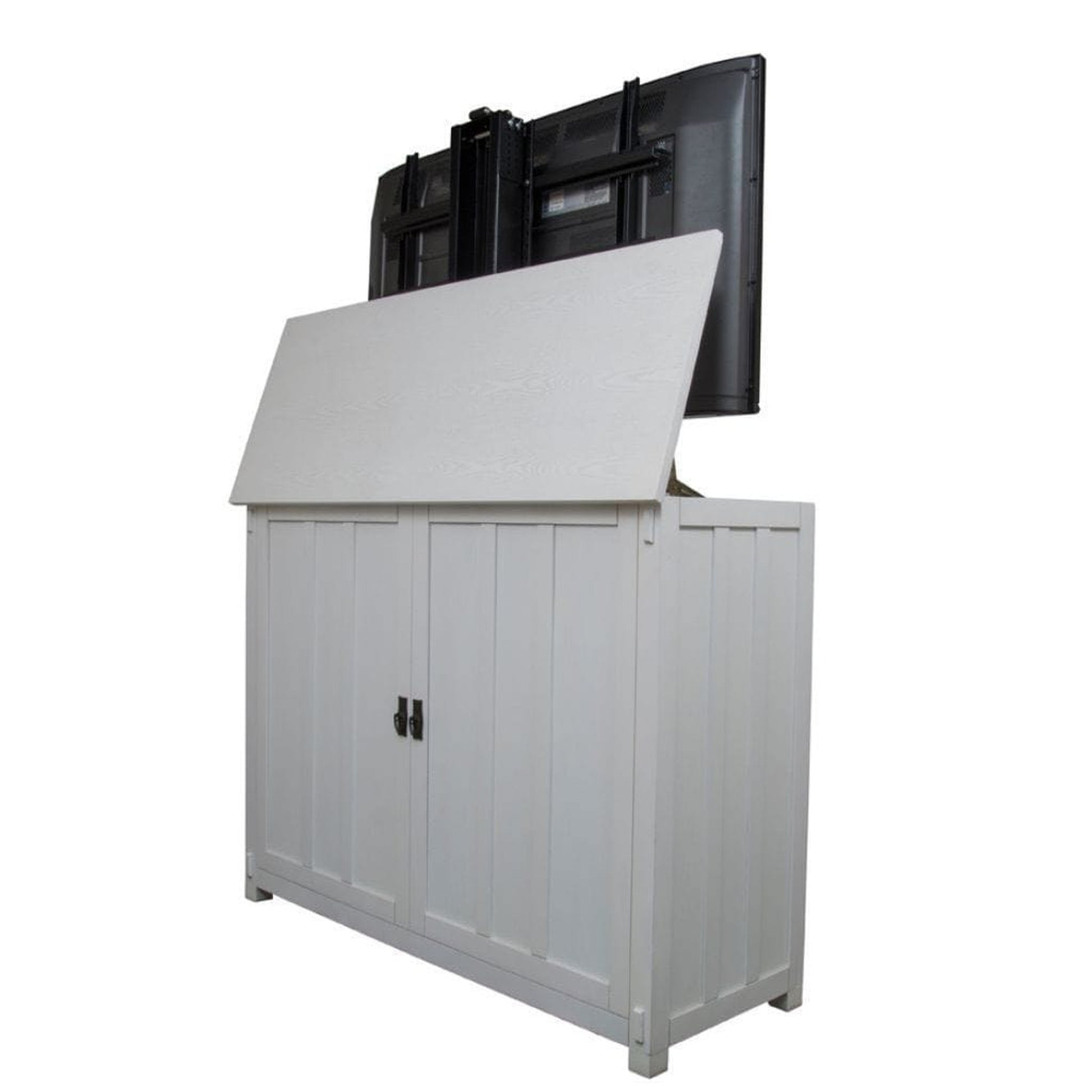 Touchstone Elevate White Mission Style Smart TV Lift Cabinet for 50" Flat Screen TVs With SRV TV Lift w/Swivel