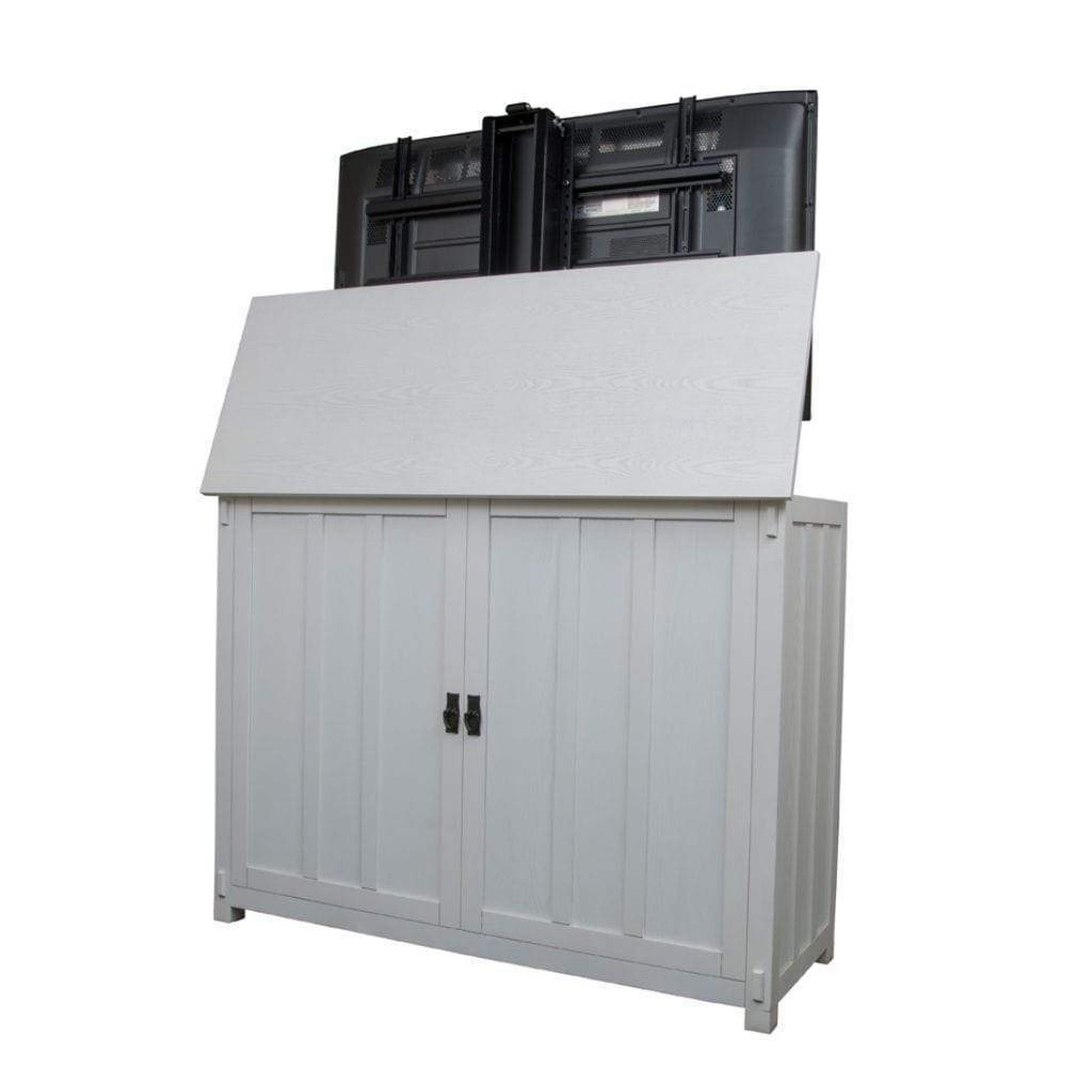 Touchstone Elevate White Mission Style Smart TV Lift Cabinet for 50" Flat Screen TVs With SRV TV Lift w/Swivel