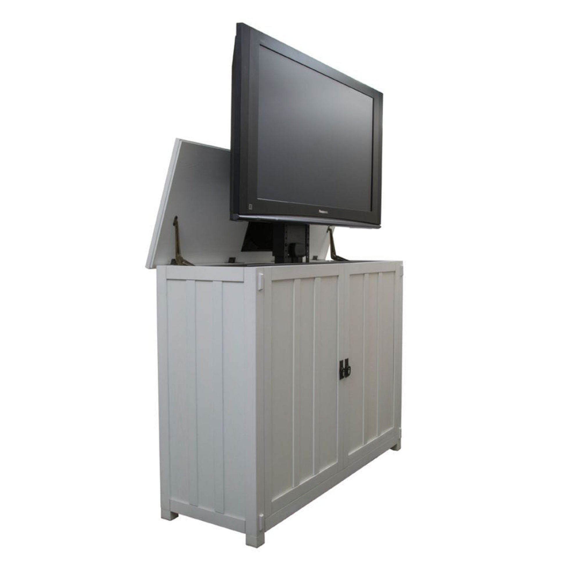 Touchstone Elevate White Mission Style Smart TV Lift Cabinet for 50" Flat Screen TVs With SRV TV Lift w/Swivel