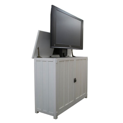 Touchstone Elevate White Mission Style Smart TV Lift Cabinet for 50" Flat Screen TVs With SRV TV Lift w/Swivel