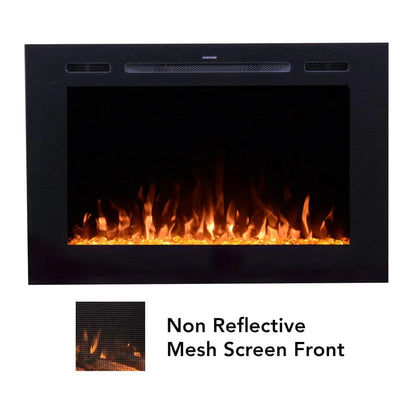 Touchstone Forte Steel 40" Matte Black Recessed Electric Fireplace With Non Reflective Mesh Screen