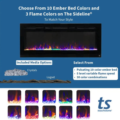 Touchstone Sideline 36" Vent-Free Recessed Smart Electric Fireplace