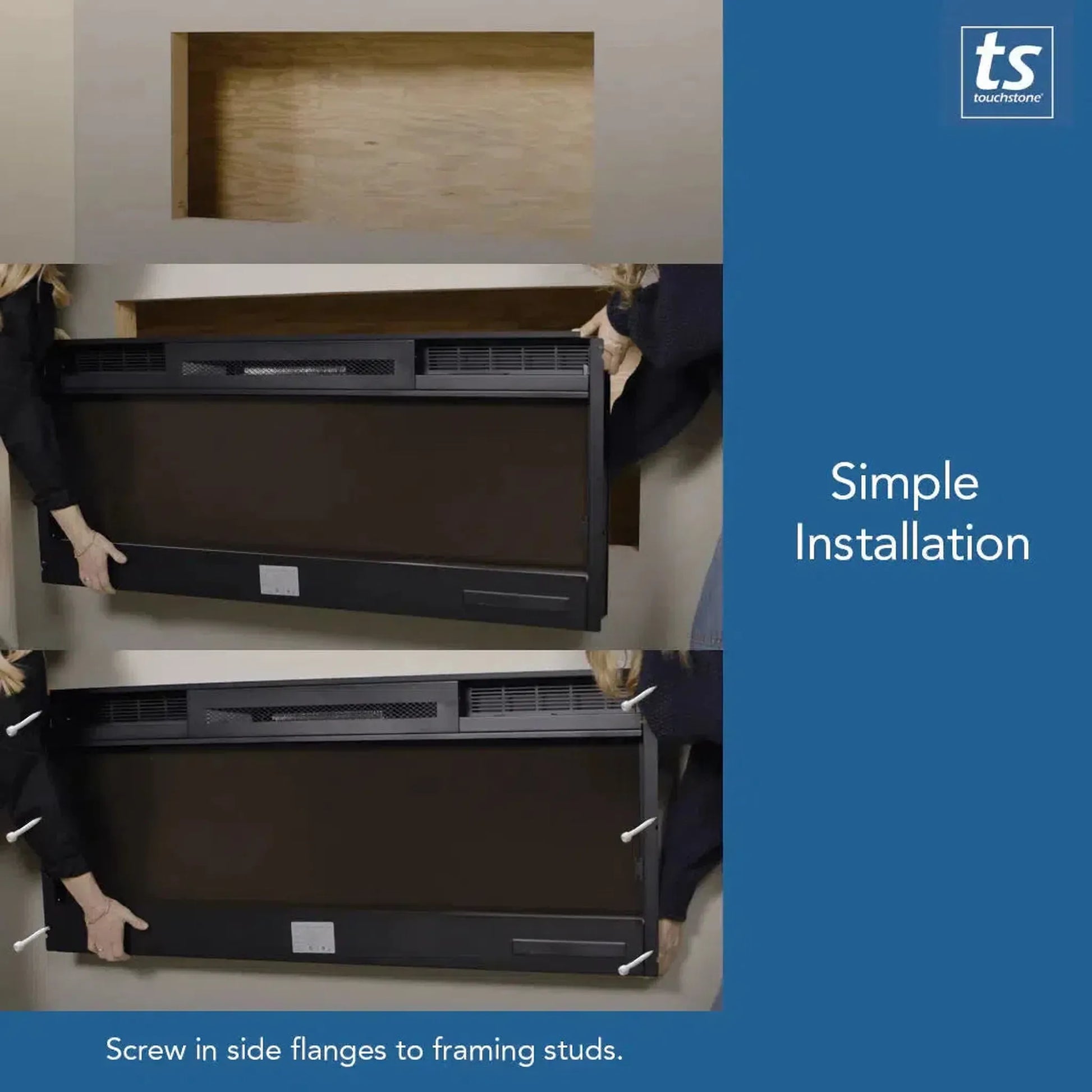 Touchstone Sideline 36" Vent-Free Recessed Smart Electric Fireplace