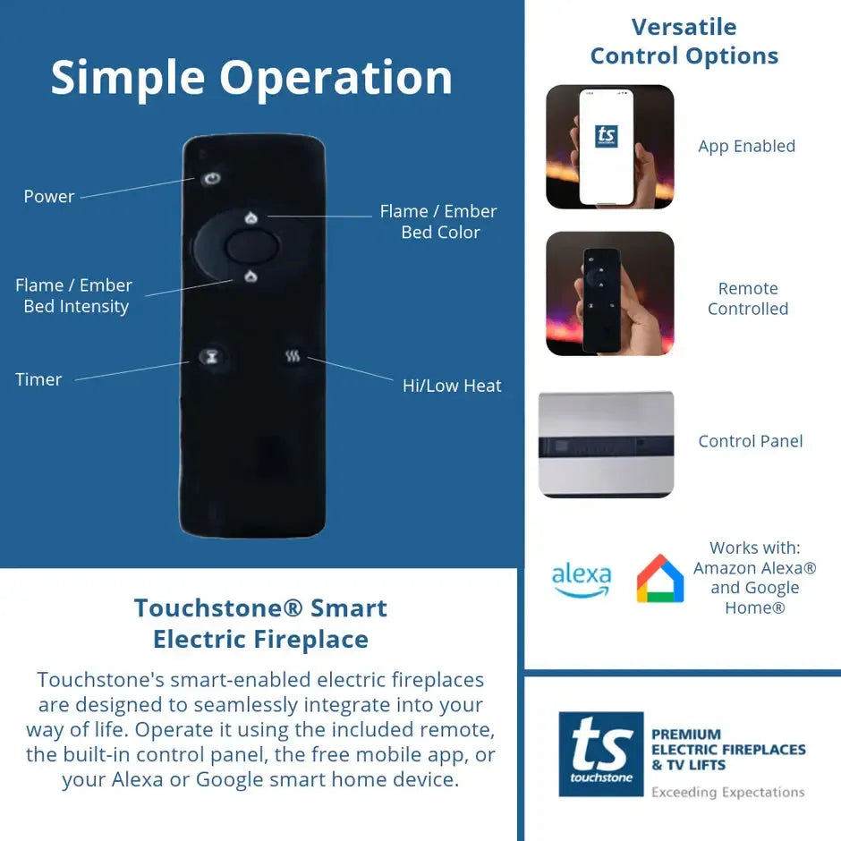 Touchstone Sideline Deluxe 60" Stainless Steel Recessed Smart Electric Fireplace