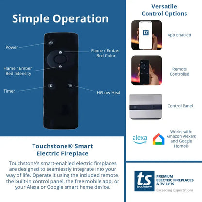 Touchstone Sideline Deluxe 60" Stainless Steel Recessed Smart Electric Fireplace