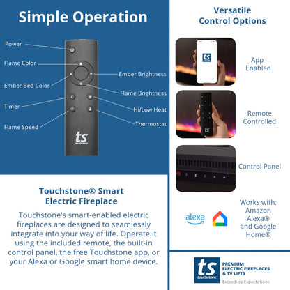 Touchstone Sideline Elite Smart 50" WiFi-Enabled Recessed Electric Fireplace (Alexa/Google Compatible)