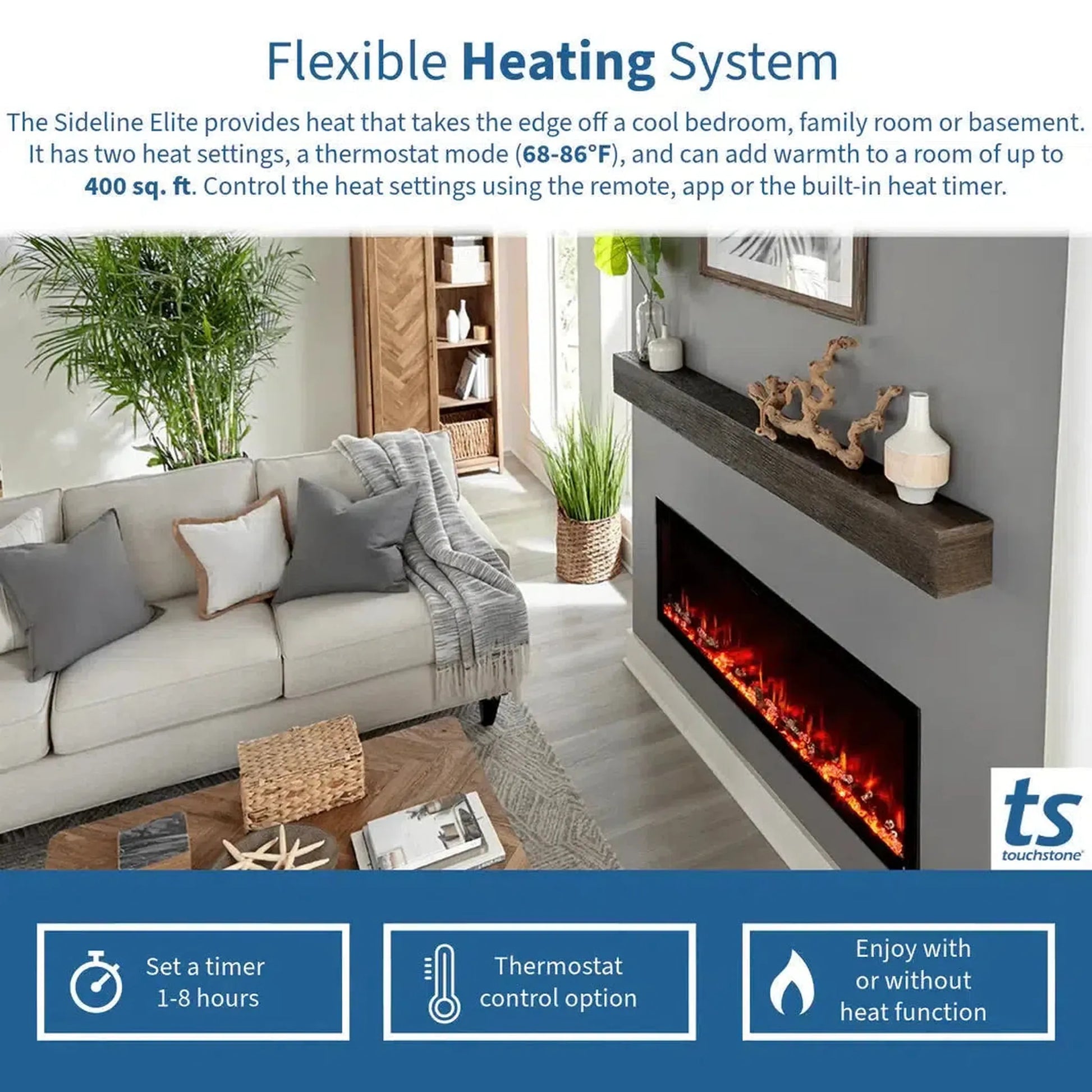 Touchstone Sideline Elite Smart 84" WiFi-Enabled Recessed Electric Fireplace (Alexa/Google Compatible)