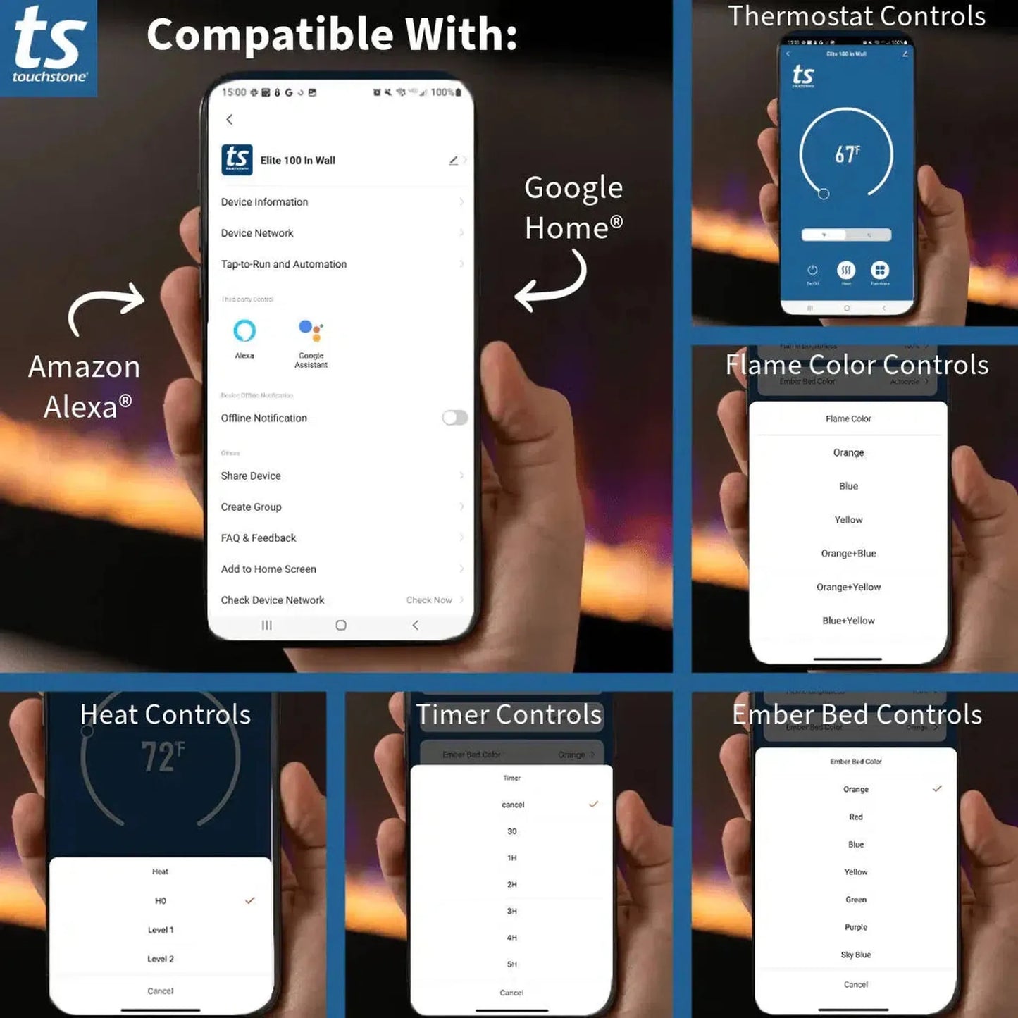 Touchstone Sideline Elite Smart 84" WiFi-Enabled Recessed Electric Fireplace (Alexa/Google Compatible)