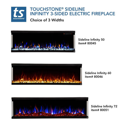 Touchstone Sideline Infinity 3-Sided 72" WiFi Enabled Smart Recessed Electric Fireplace (Alexa/Google Compatible)