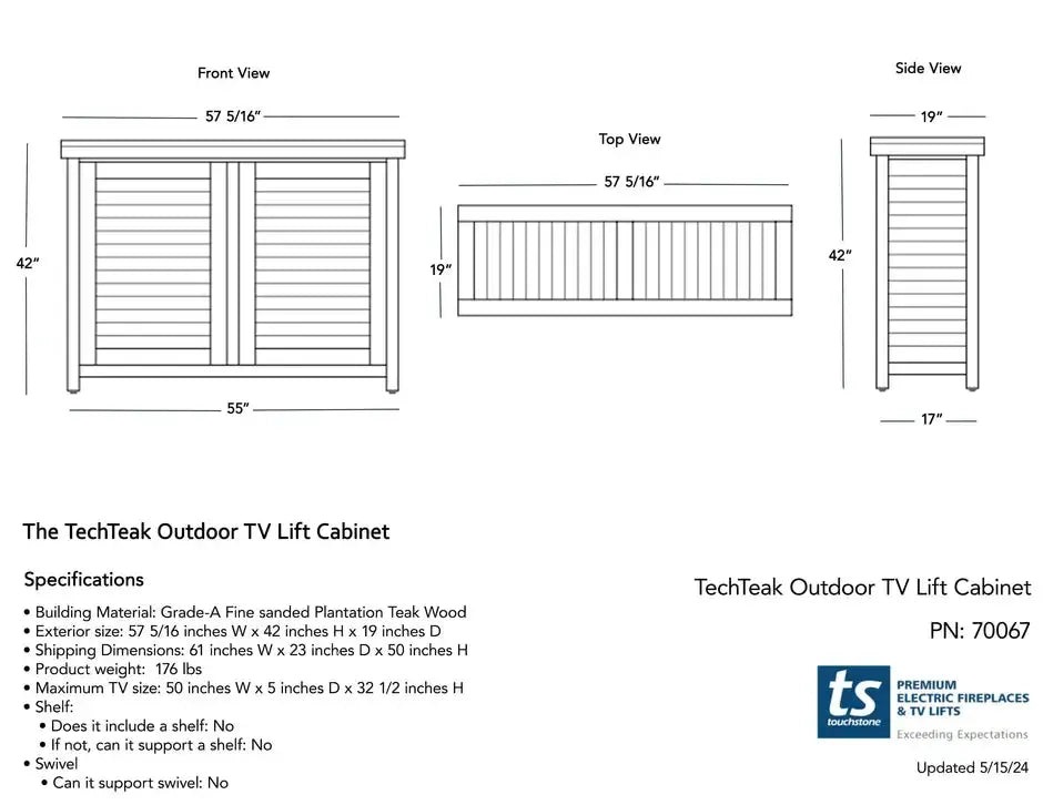 Touchstone TechTeak Outdoor Smart TV Lift Cabinet for TVs up to 55"