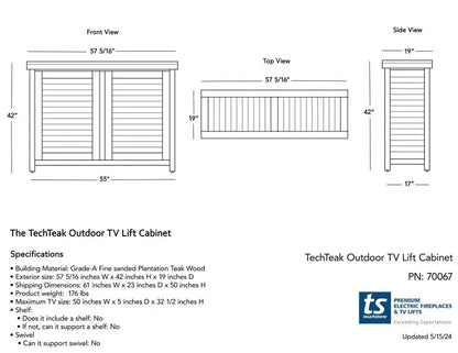 Touchstone TechTeak Outdoor Smart TV Lift Cabinet for TVs up to 55"