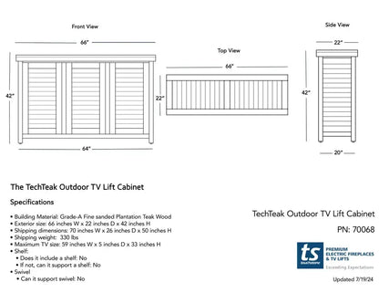 Touchstone TechTeak Outdoor Smart TV Lift Cabinet for TVs up to 65"