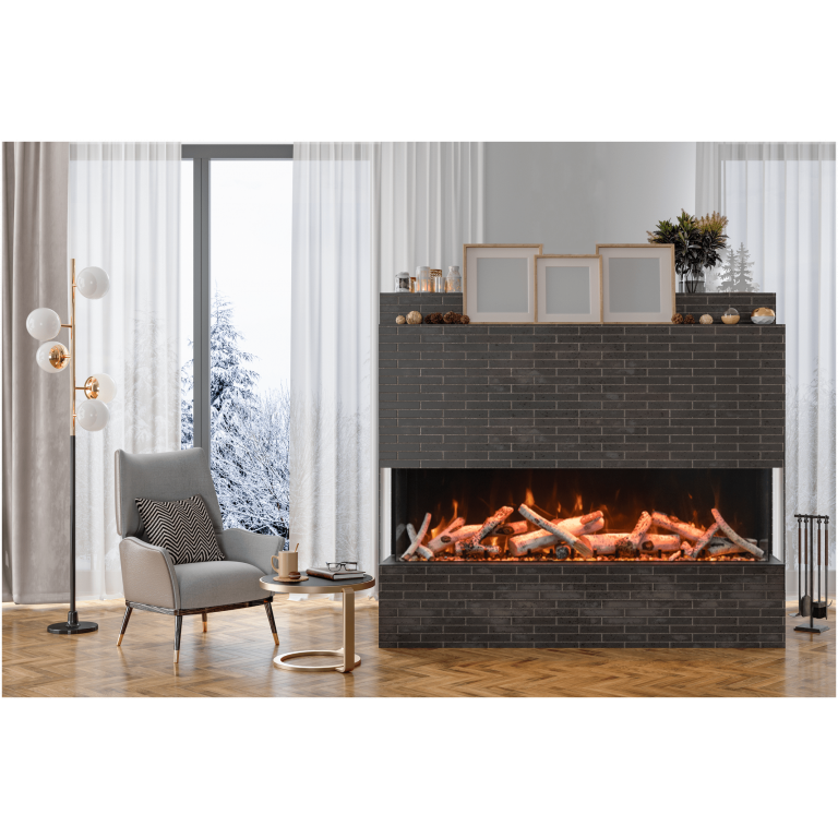 Amantii Tru View Bespoke 75" 3 Sided Indoor / Outdoor Electric Fireplace