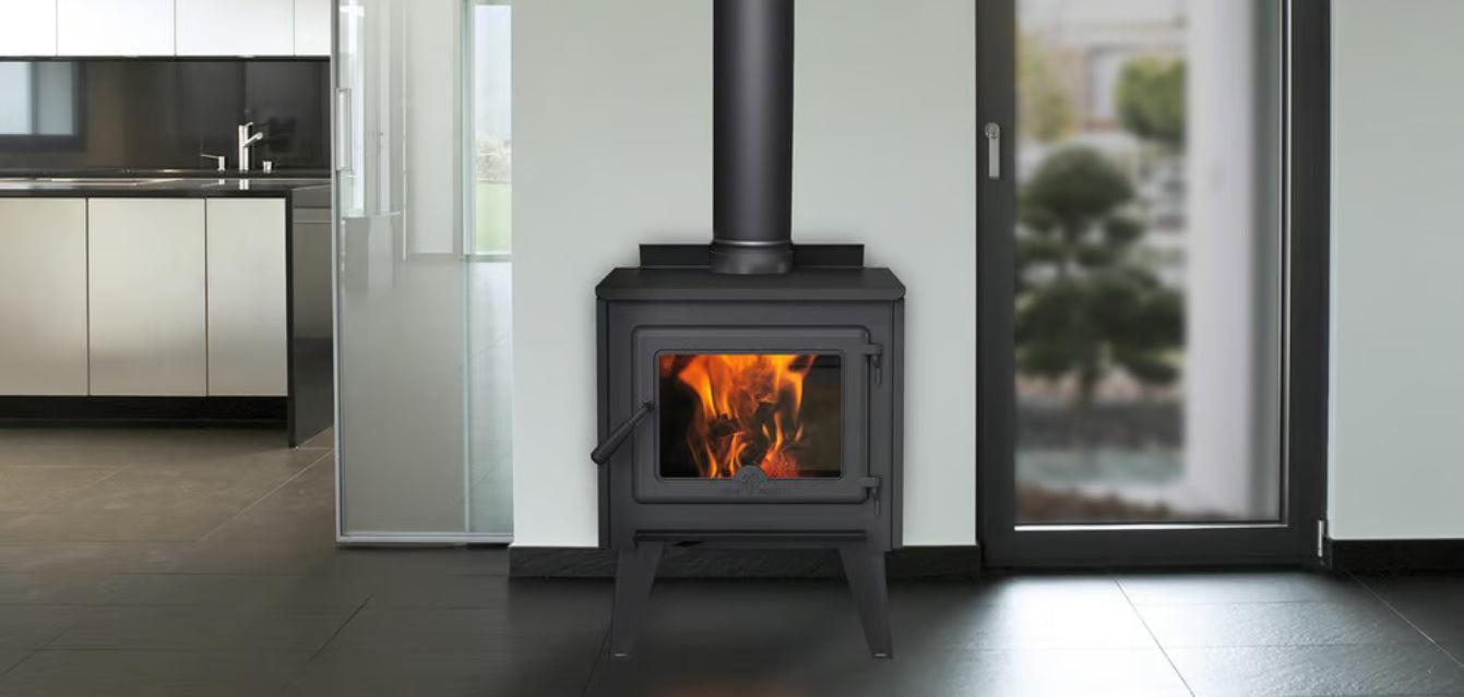 True North TN10 21" Black Vented Wood Burning Stove With Legs, EPA2020 Certified