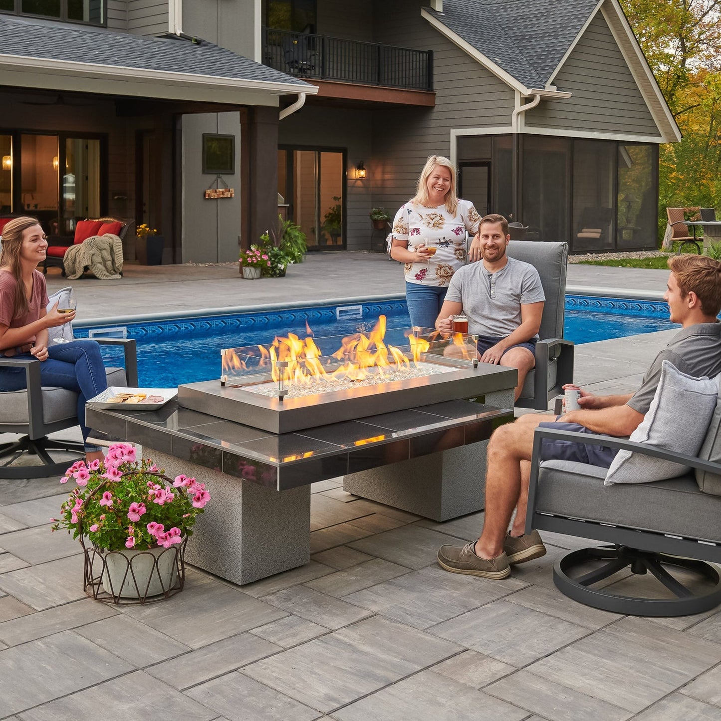 The Outdoor GreatRoom Company 64" Uptown Linear Gas Fire Pit Table