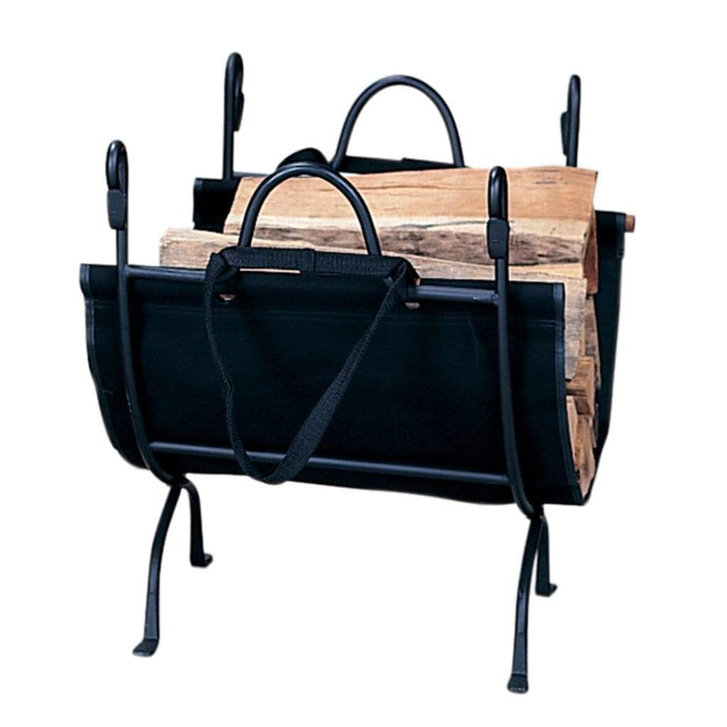 UniFlame 23" W-1866 Deluxe Black Wrought Iron Log Rack w/ Canvas Carrier