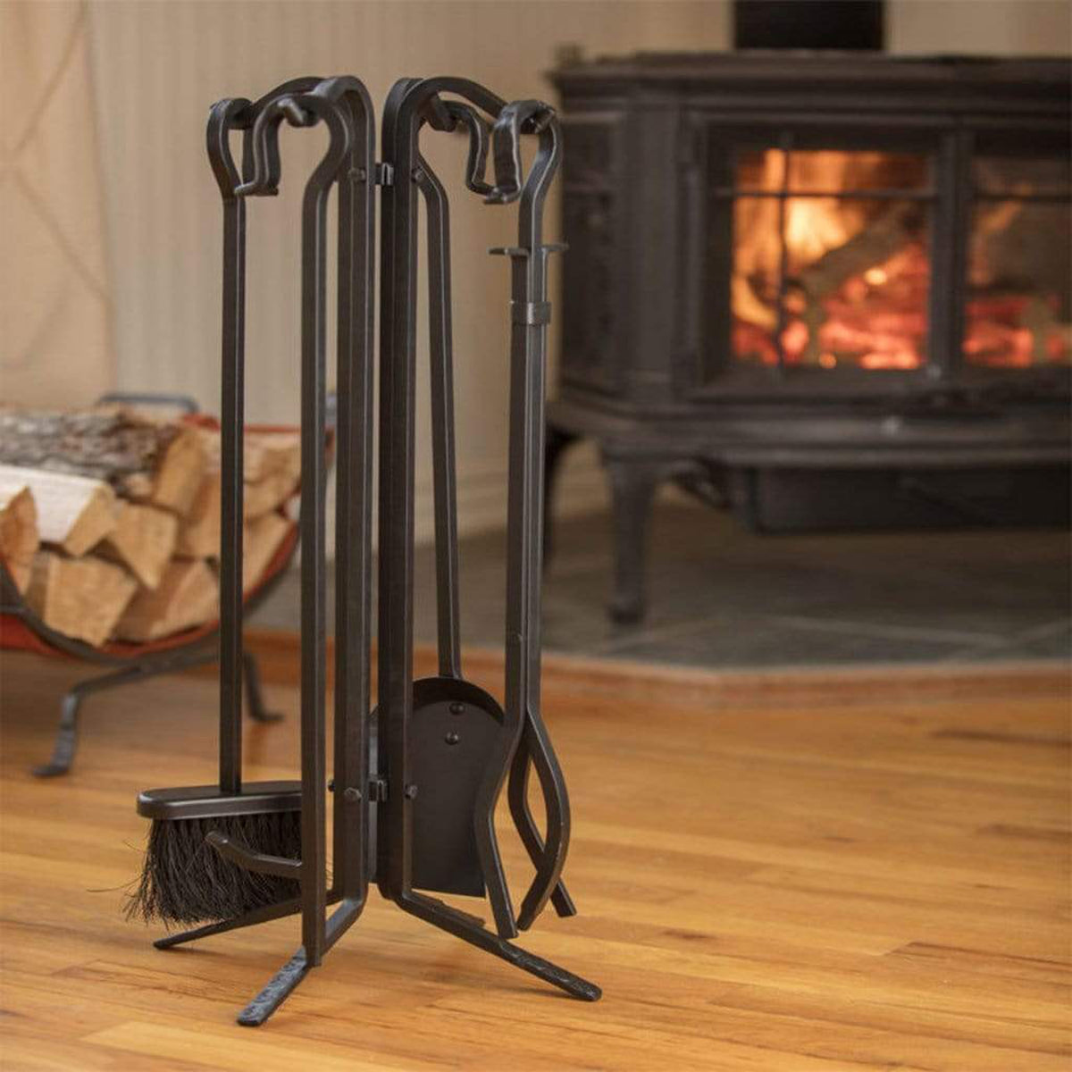 UniFlame 27" F-11140 5-Piece Black Wrought Iron Fireset w/ Crook Handl