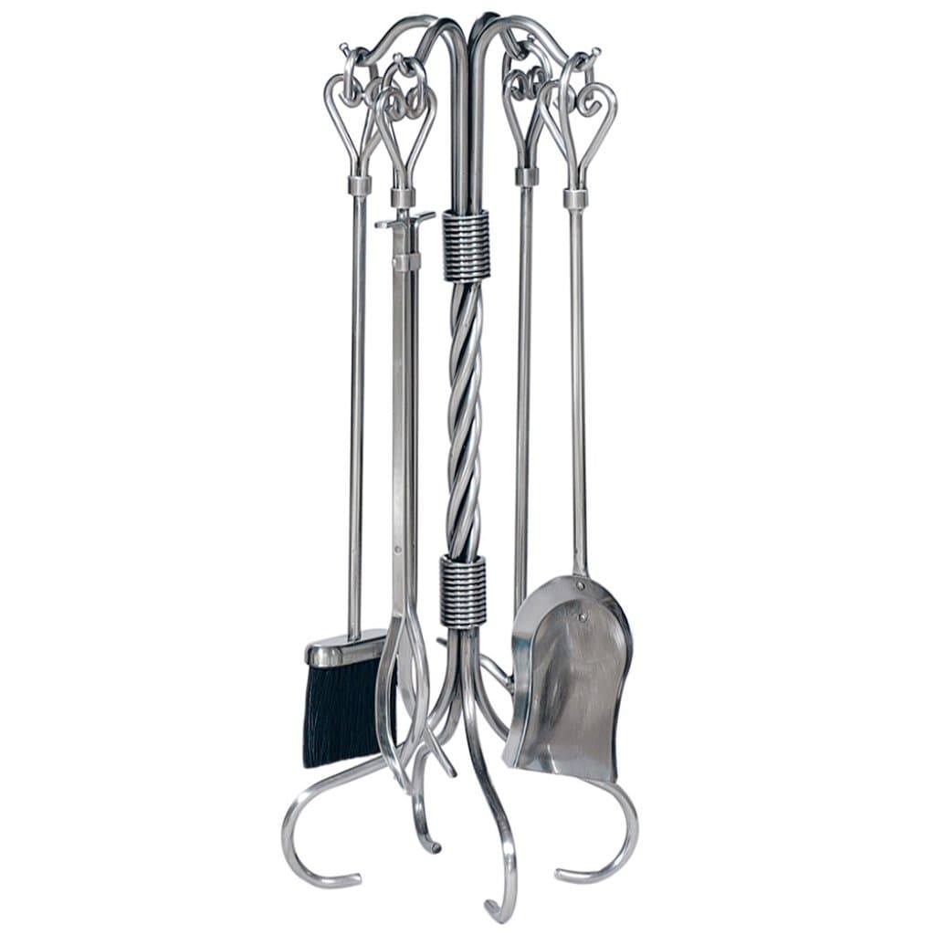 UniFlame 30" F-1619 5-Piece Pewter Wrought Iron Fireset w/ Heart Handles