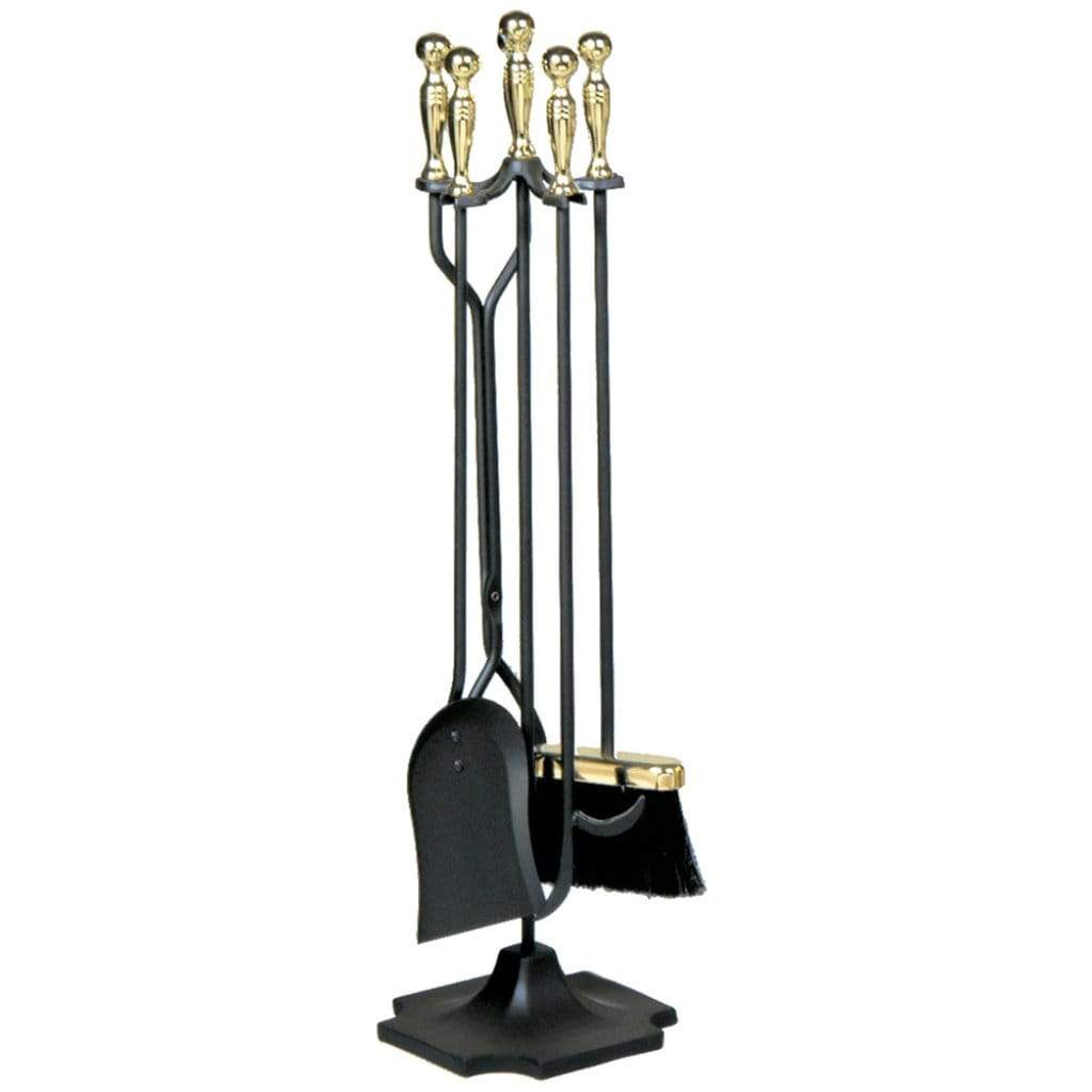UniFlame 31" T51030PK 5-Piece Polished Brass and Black Fireset w/ Ball Handles