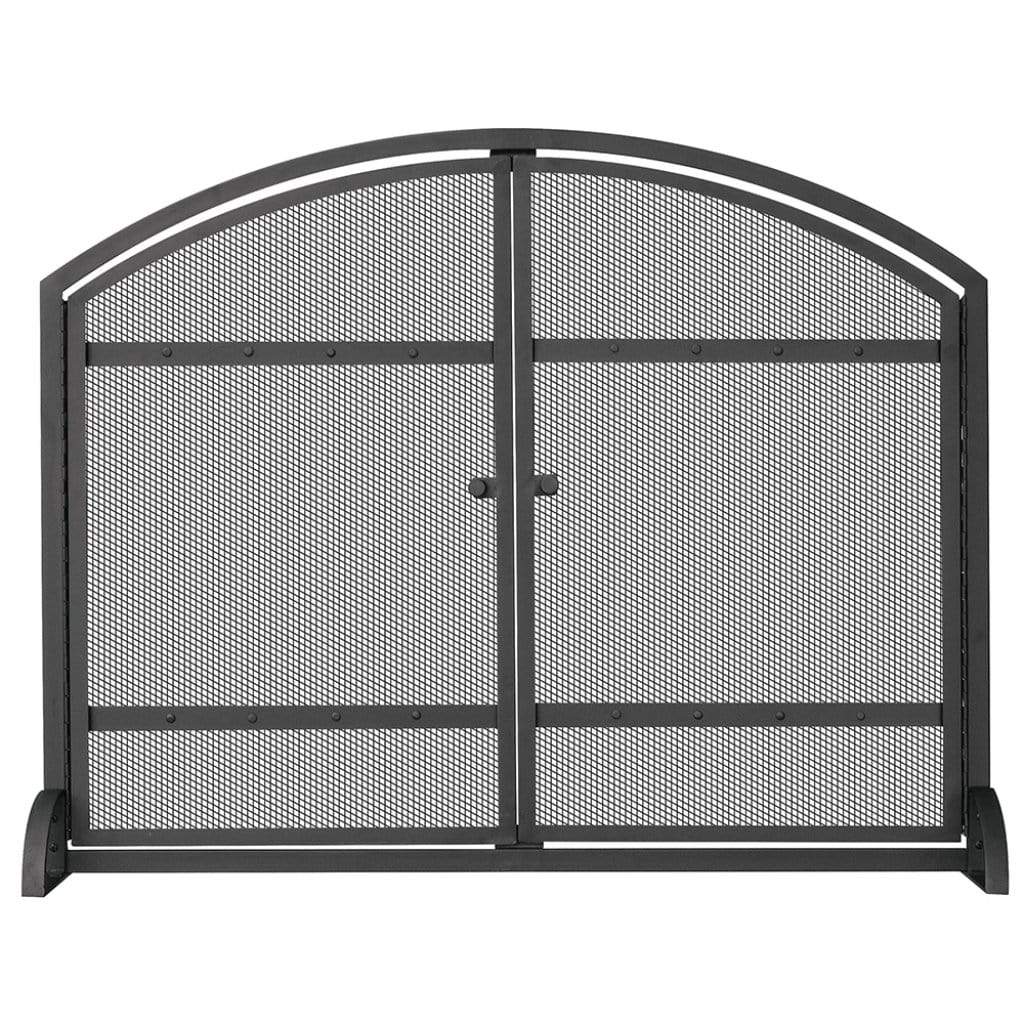 UniFlame 39" S-1066 Single Panel Black Wrought Iron Arch Top Screen w/ Doors
