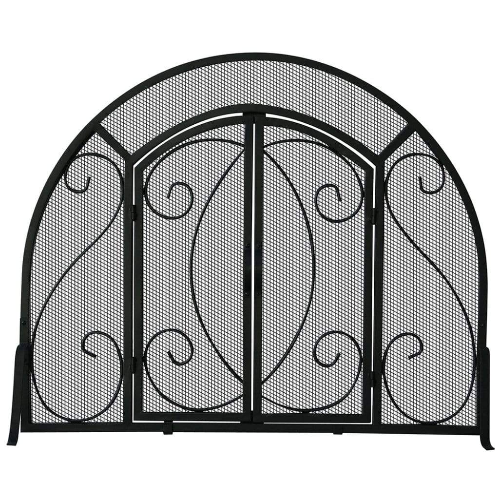 UniFlame 39" S-1096 Single Panel Black Wrought Iron Ornate Screen w/ Doors