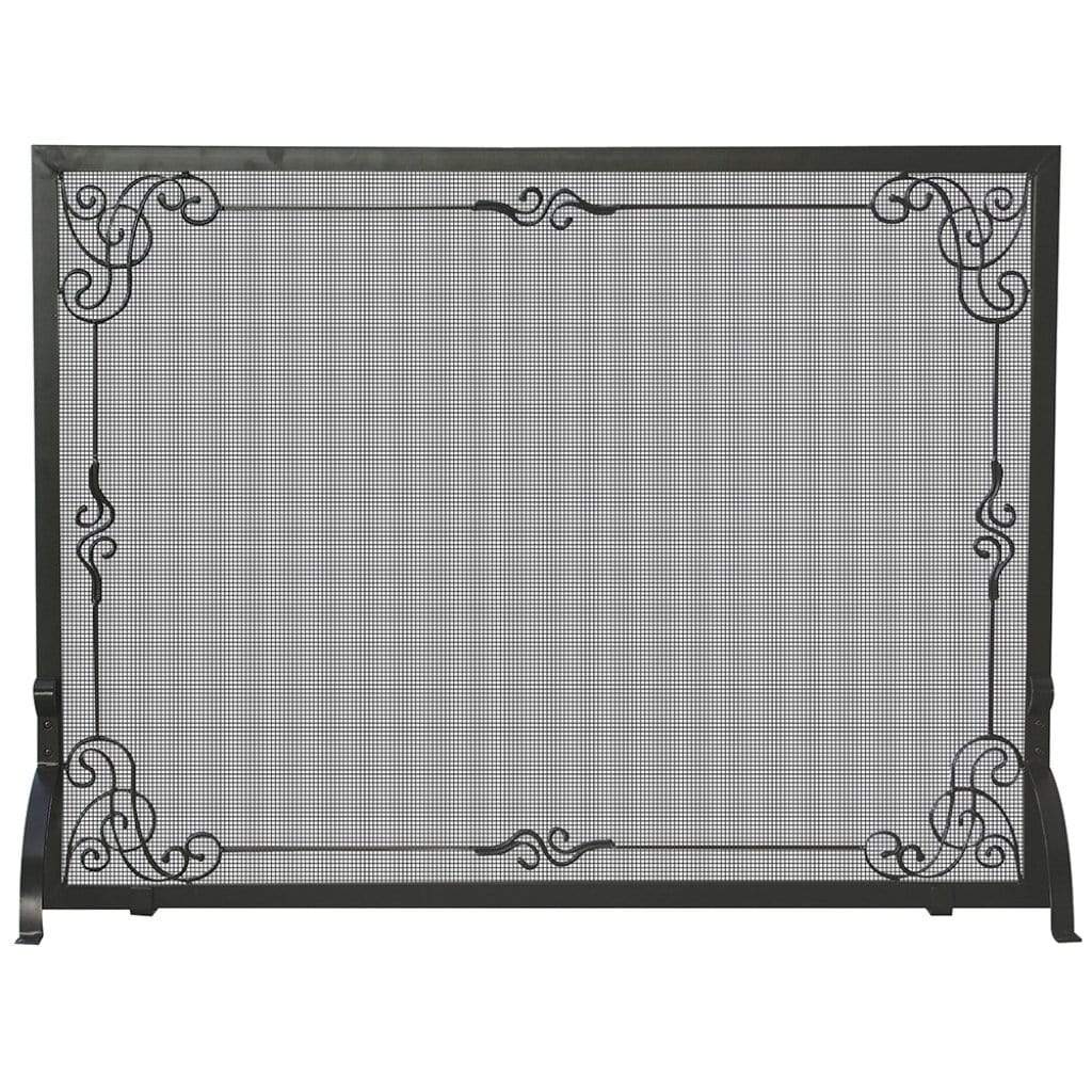 UniFlame 44" S-1025 Single Panel Black Wrought Iron Screen w/ Decorative Scroll