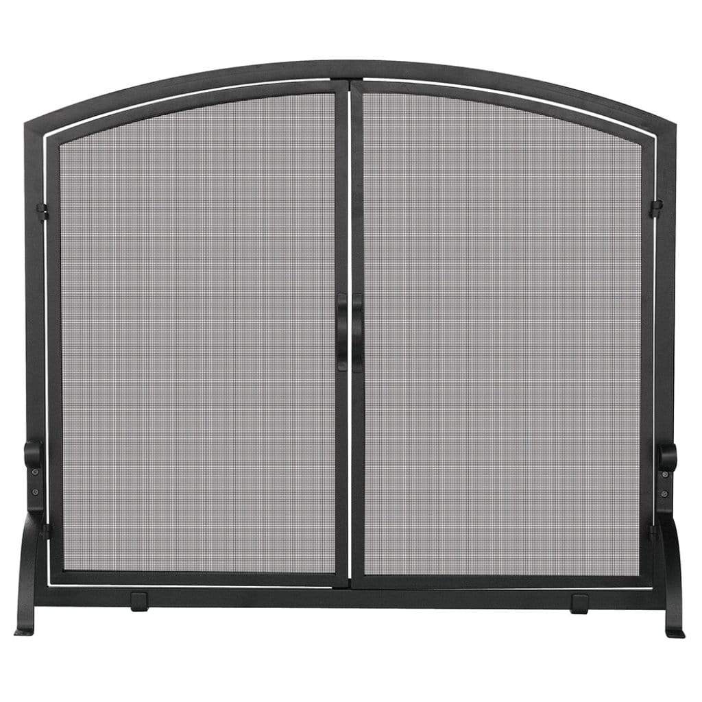 UniFlame 44" S-1064 Large Single Panel Black Wrought Iron Screen w/ Doors