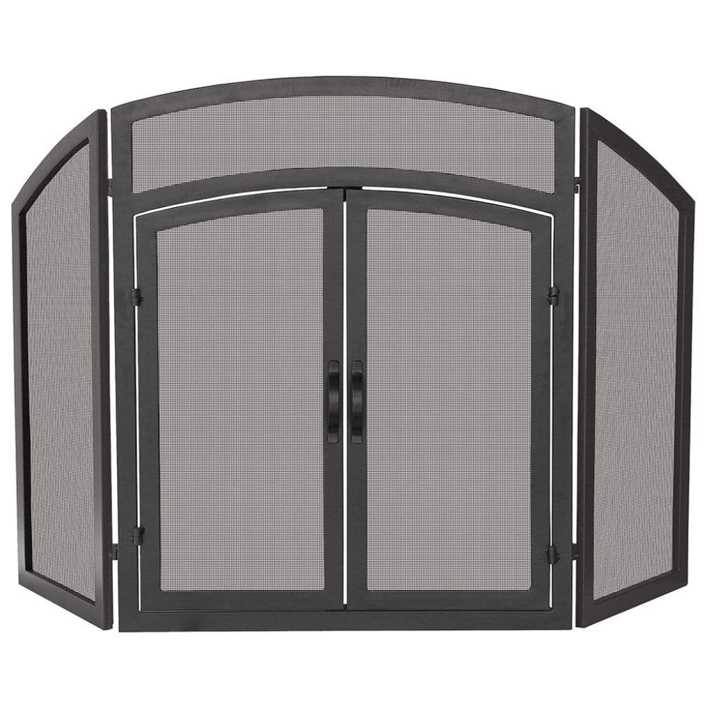 UniFlame 52" S-1178 3 Fold Black Wrought Iron Arch Top Screen w/ Doors