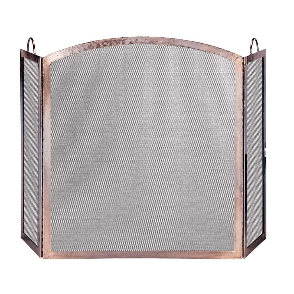UniFlame 54" S-1307 3 Panel Antique Copper Finish Screen w/ Arched Center Panel