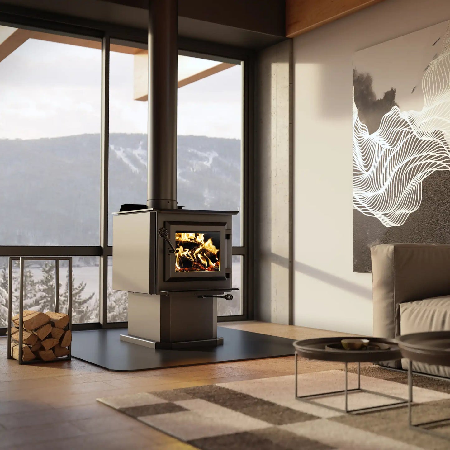 Ventis HES140 N 20" Black Wood Burning Small Stove With Pedestal, EPA2020 Certified