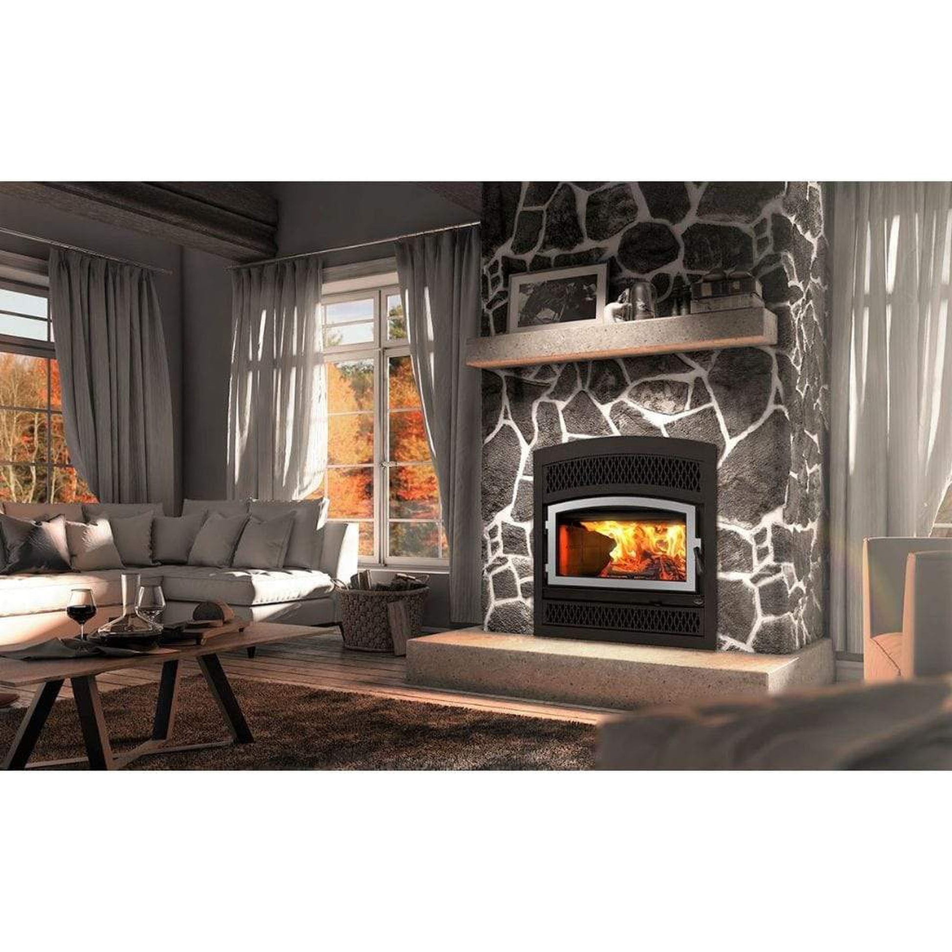 Valcourt Brushed Nickel Door Overlay for Lafayette II Wood Fireplace