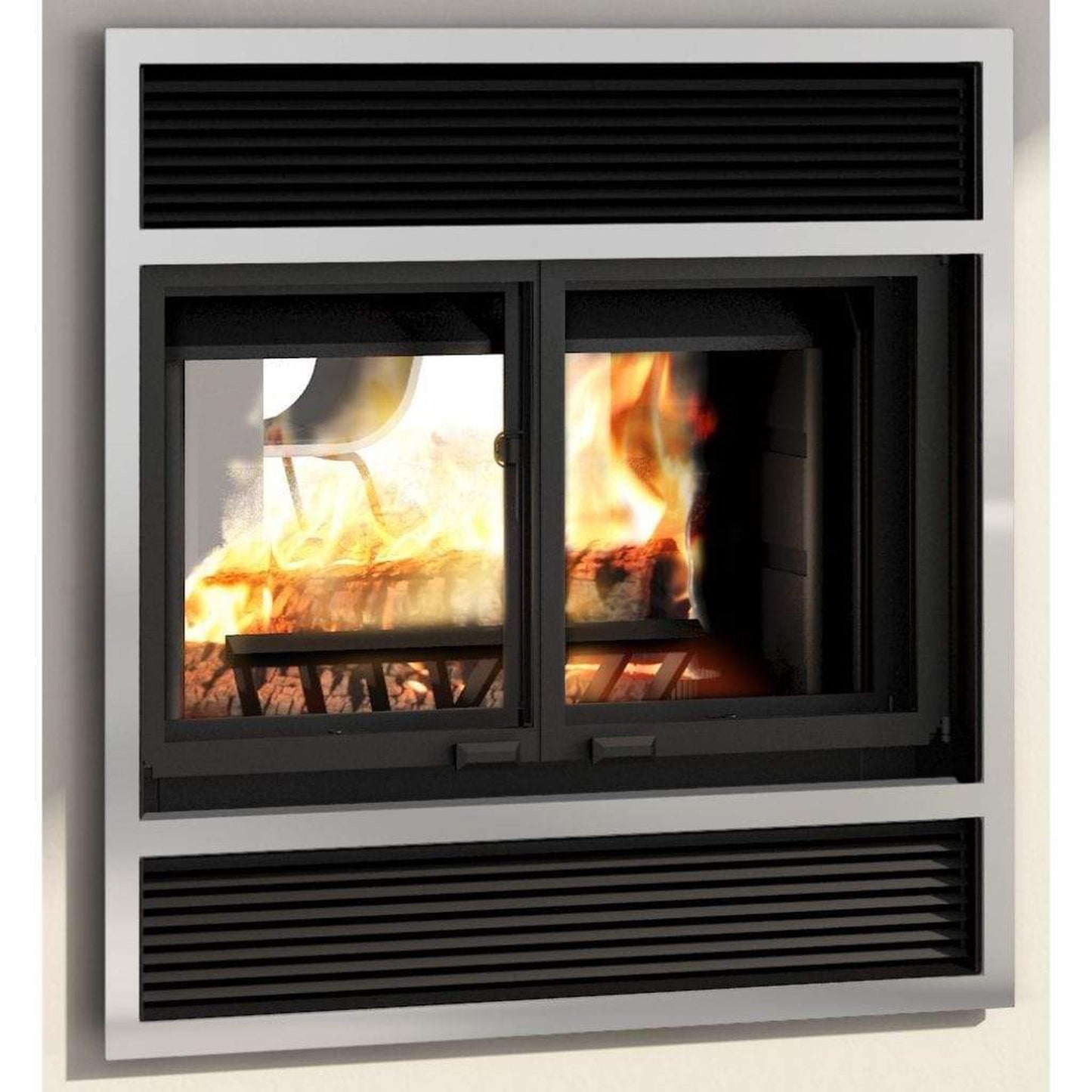 Valcourt Brushed Nickel Narrow Overlap Faceplate for Westmount See-Through Wood Fireplace